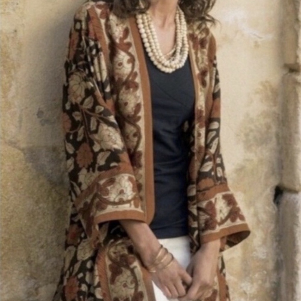 Soft Surroundings Women's Medium Mara Topper Floral Kimono Style Cardigan